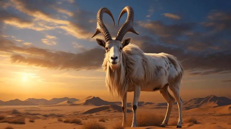 An Endangered majestic Addax standing tall amidst the vast expanse of the Sahara Desert 1